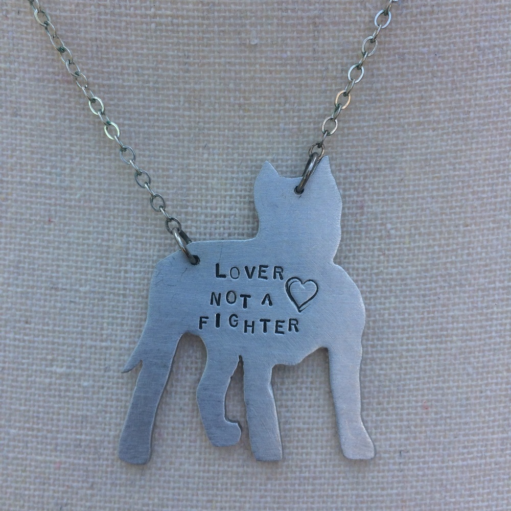 Hand Stamped Pitbull Metal Necklace